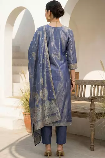Women Ethnic Motifs Regular Liva Kurta with Trousers & With Dupatta