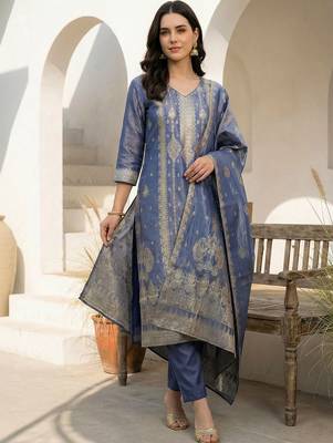Women Ethnic Motifs Regular Liva Kurta with Trousers & With Dupatta 6