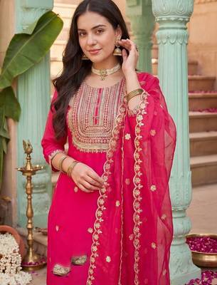 Women Ethnic Motifs Embroidered Regular Kurta with Trousers & With Dupatta 2