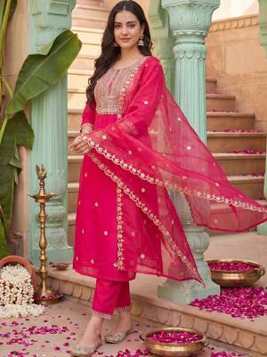 Women Ethnic Motifs Embroidered Regular Kurta with Trousers & With Dupatta 3