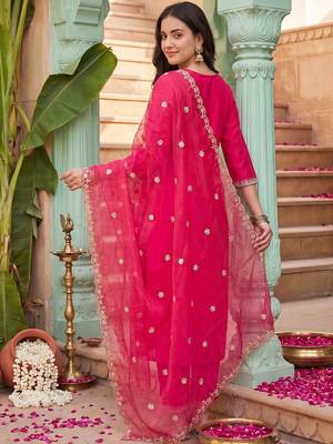 Women Ethnic Motifs Embroidered Regular Kurta with Trousers & With Dupatta 4