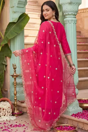 Women Ethnic Motifs Embroidered Regular Kurta with Trousers & With Dupatta