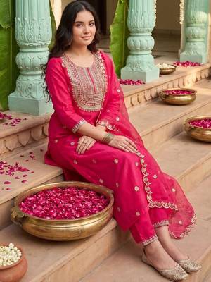 Women Ethnic Motifs Embroidered Regular Kurta with Trousers & With Dupatta 5