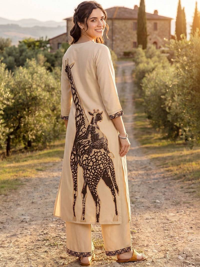 Women Animal Printed Regular Kurta with Trousers