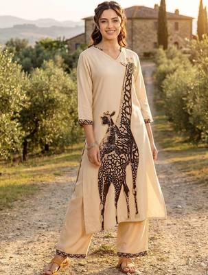 Women Animal Printed Regular Kurta with Trousers 6