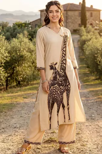 Women Animal Printed Regular Kurta with Trousers