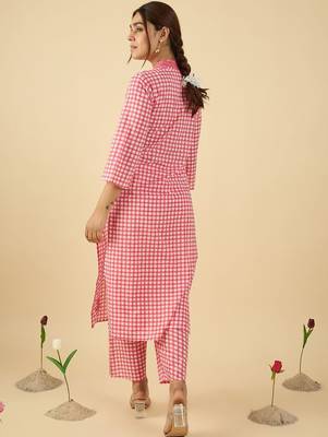 Women Checked Regular Thread Work Pure Cotton Kurta With Trousers 5