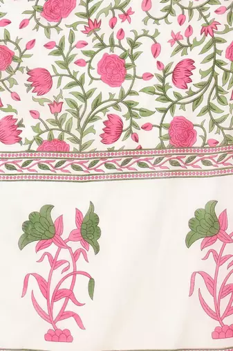 Floral Printed Anarkali Pure Cotton Kurta With Palazzos & Dupatta