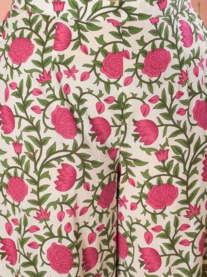 Floral Printed Anarkali Pure Cotton Kurta With Palazzos & Dupatta 6