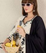Women Floral Printed Cotton Kurta with Trousers & Dupatta