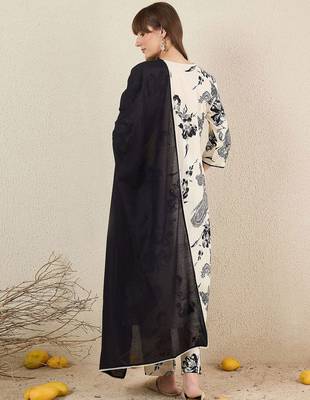 Women Floral Printed Cotton Kurta with Trousers & Dupatta 4