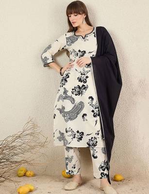 Women Floral Printed Cotton Kurta with Trousers & Dupatta 5