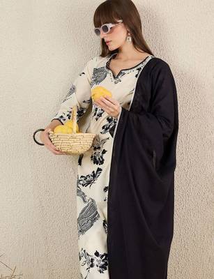 Women Floral Printed Cotton Kurta with Trousers & Dupatta 7