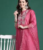 Ethnic Motifs Embroidered Thread Work Kurta with Trousers & With Dupatta
