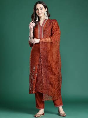 Women Ethnic Motifs Embroidered Regular Sequinned Kurta with Trousers & With Dupatta 5