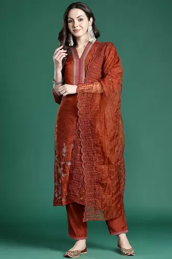 Women Ethnic Motifs Embroidered Regular Sequinned Kurta with Trousers & With Dupatta