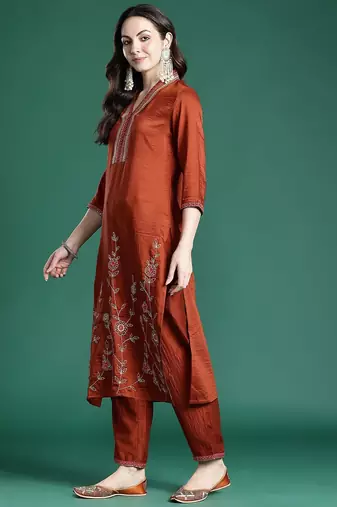 Women Ethnic Motifs Embroidered Regular Sequinned Kurta with Trousers & With Dupatta