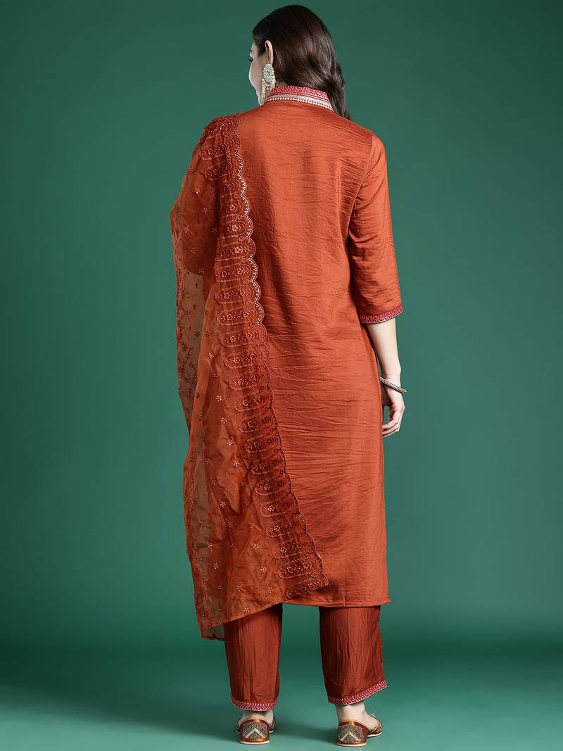 Women Ethnic Motifs Embroidered Regular Sequinned Kurta with Trousers & With Dupatta