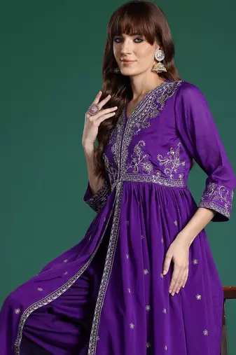 Ethnic Motifs Embroidered Empire Kurta with Trousers
