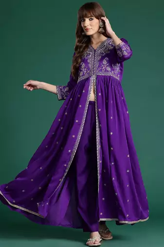 Ethnic Motifs Embroidered Empire Kurta with Trousers