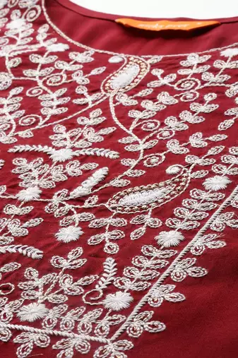 Ethnic Motifs Embroidered Thread Work Kurta With Trousers & Dupatta