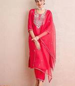 Women Embroidered Regular Sequinned Kurta with Trousers & With Dupatta