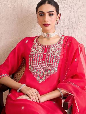 Women Embroidered Regular Sequinned Kurta with Trousers & With Dupatta 2