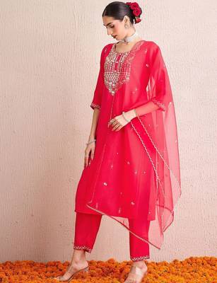 Women Embroidered Regular Sequinned Kurta with Trousers & With Dupatta 5