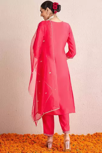 Women Embroidered Regular Sequinned Kurta with Trousers & With Dupatta