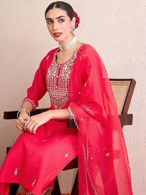 Women Embroidered Regular Sequinned Kurta with Trousers & With Dupatta 7