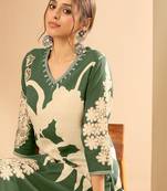 Floral Printed V-Neck Beads and Stones Screen Technique Kurta With Salwar