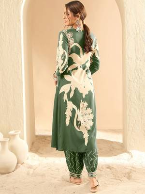 Floral Printed V-Neck Beads and Stones Screen Technique Kurta With Salwar 4