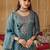 Blue Embroidered Straight Kurta Trousers Dupatta Set