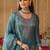 Blue Embroidered Straight Kurta Trousers Dupatta Set