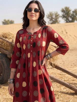 Women Printed Pleated Pure Cotton Kurta with Trousers 6