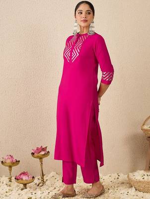 Embroidered Mirror Work Straight Kurta With Trousers 3