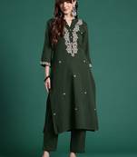 Floral Embroidered Thread Work Pure Cotton Kurta & Trousers