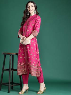Ethnic Motifs Printed Pure Cotton Kurta with Trousers 1