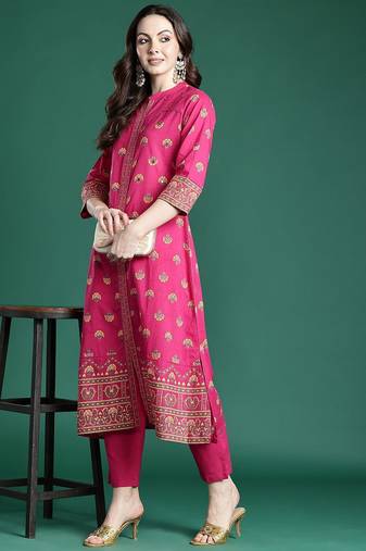 Ethnic Motifs Printed Pure Cotton Kurta with Trousers
