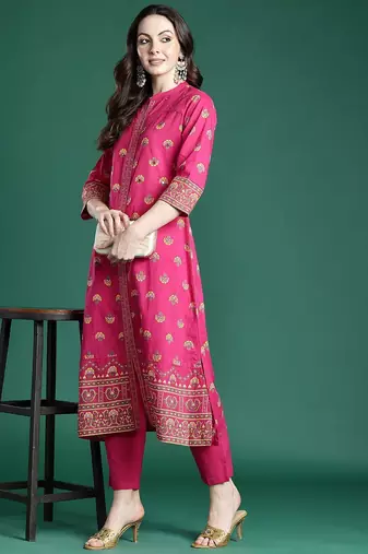 Ethnic Motifs Printed Pure Cotton Kurta with Trousers