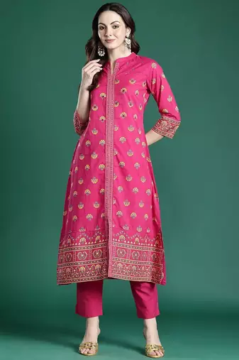 Ethnic Motifs Printed Pure Cotton Kurta with Trousers