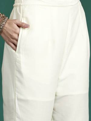Ethnic Motifs Embroidered Zari Kurta With Trousers & Dupatta 4