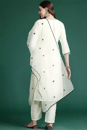 Ethnic Motifs Embroidered Zari Kurta With Trousers & Dupatta
