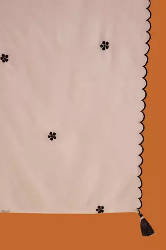 White Floral Embroidered Straight Kurta with Trousers & Dupatta