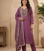 Embroidery Roman Silk Fabric Straight Kurta Pant and Dupatta Set