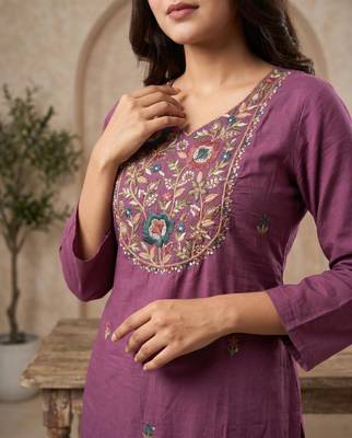 Embroidery Roman Silk Fabric Straight Kurta Pant and Dupatta Set 2