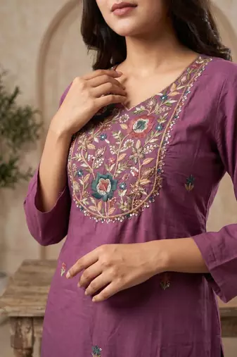 Embroidery Roman Silk Fabric Straight Kurta Pant and Dupatta Set