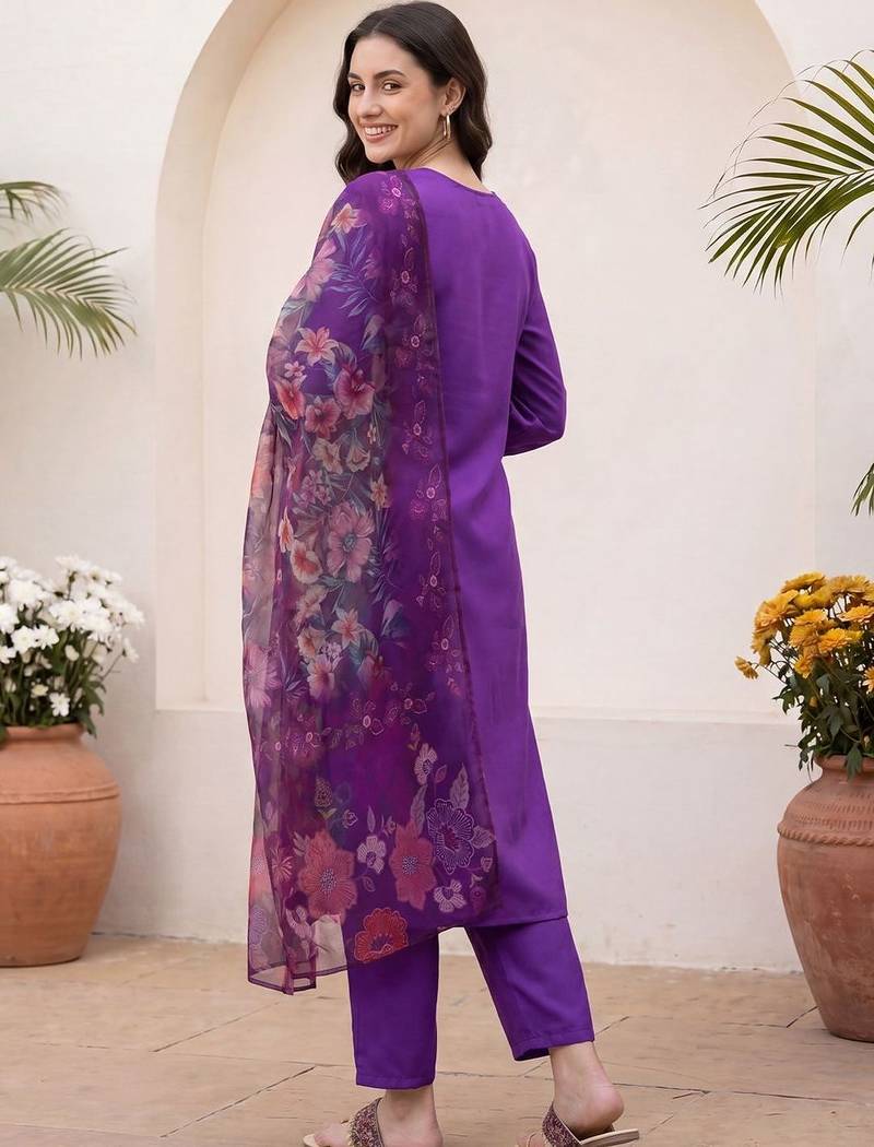 Women Floral Regular Kurta with Trousers & With Dupatta