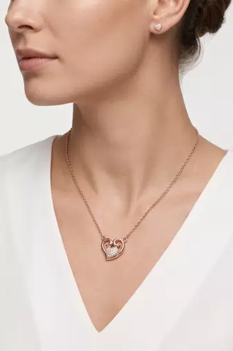 925 Sterling Silver Rose Gold  Heart Pendant Necklace  Set for Women