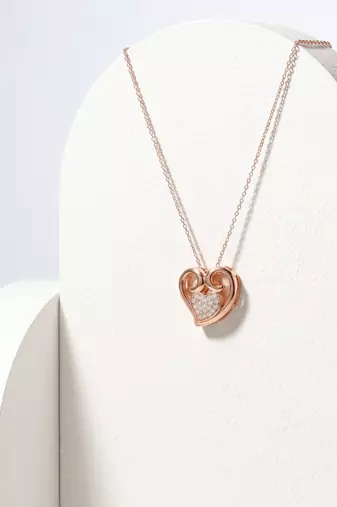 925 Sterling Silver Rose Gold  Heart Pendant Necklace  Set for Women